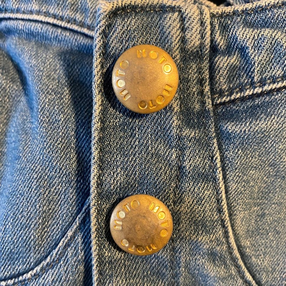 Moto Cross Back Strap Button Up Denim Crop Top Size 6 / 38 / M - Picture 4 of 5